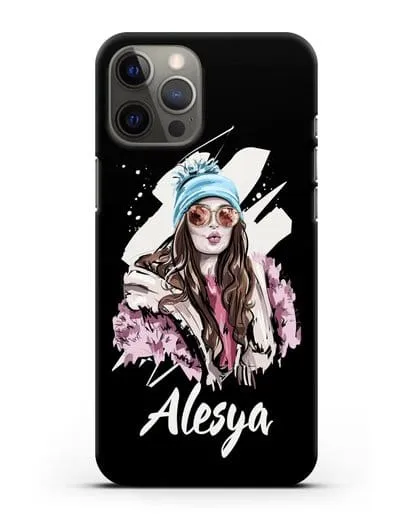 Именной чехол Девушка шатенка в очках и шапке с помпоном силиконовый для iPhone 12 Pro Max