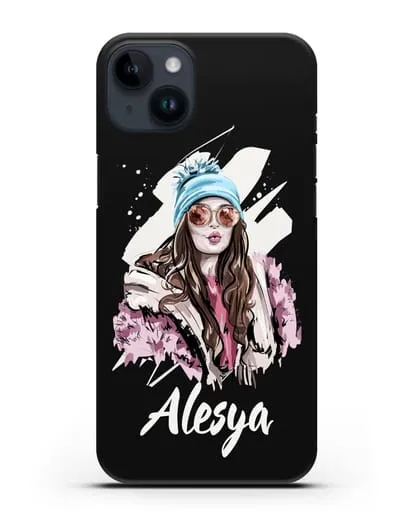 Именной чехол Девушка шатенка в очках и шапке с помпоном силиконовый для iPhone 14 Plus