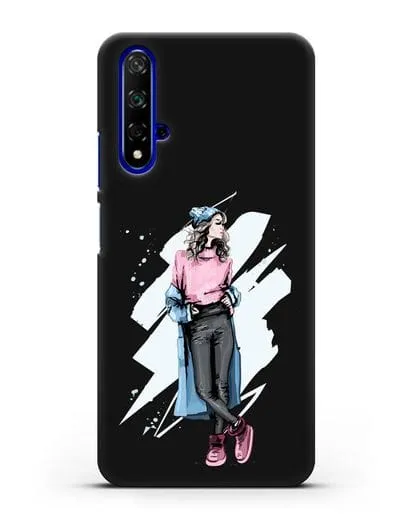 Чехол Девушка шатенка в уггах и пальто силиконовый для Honor 20