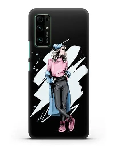 Чехол Девушка шатенка в уггах и пальто силиконовый для Honor 30