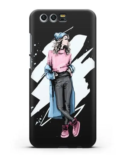Чехол Девушка шатенка в уггах и пальто силиконовый для Honor 9
