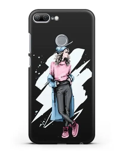 Чехол Девушка шатенка в уггах и пальто силиконовый для Honor 9 Lite