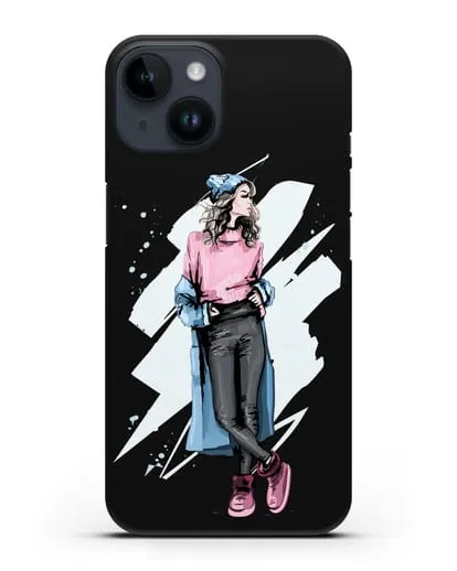 Чехол Девушка шатенка в уггах и пальто силиконовый для iPhone 14