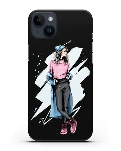 Чехол Девушка шатенка в уггах и пальто силиконовый для iPhone 14 Plus