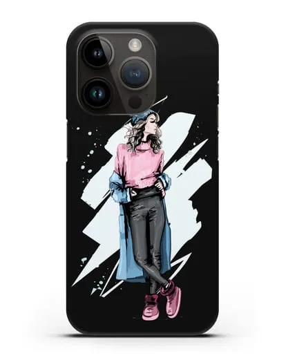 Чехол Девушка шатенка в уггах и пальто силиконовый для iPhone 14 Pro