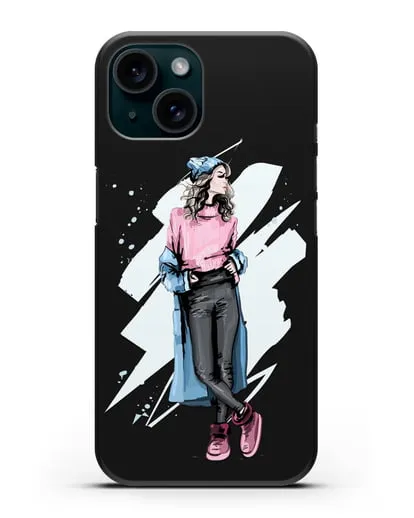 Чехол Девушка шатенка в уггах и пальто силиконовый для iPhone 15