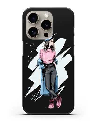 Чехол Девушка шатенка в уггах и пальто силиконовый для iPhone 15 Pro