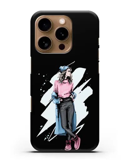 Чехол Девушка шатенка в уггах и пальто силиконовый для iPhone 16 Pro