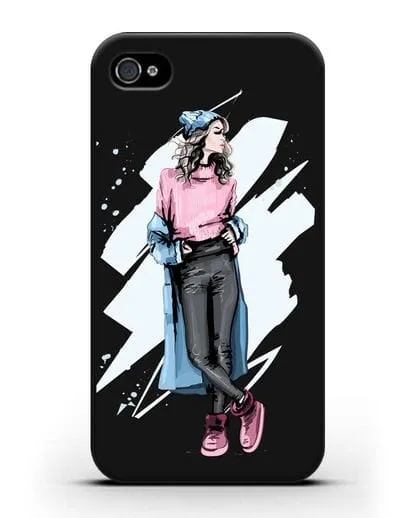 Чехол Девушка шатенка в уггах и пальто силиконовый для iPhone 4/4s