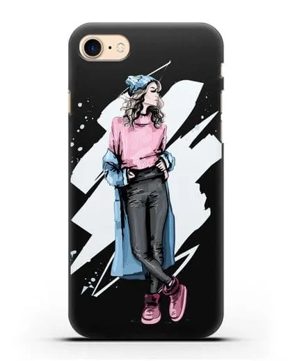 Чехол Девушка шатенка в уггах и пальто силиконовый для iPhone 8