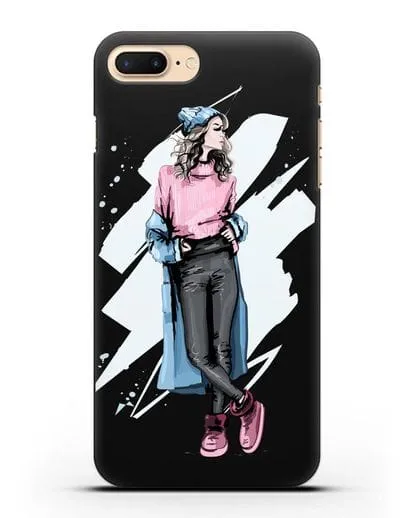 Чехол Девушка шатенка в уггах и пальто силиконовый для iPhone 7 Plus