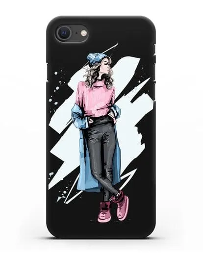 Чехол Девушка шатенка в уггах и пальто силиконовый для iPhone SE 2020