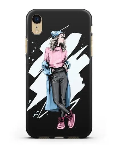 Чехол Девушка шатенка в уггах и пальто силиконовый для iPhone XR