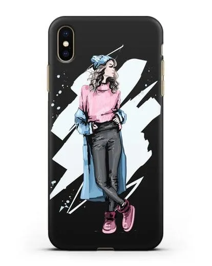 Чехол Девушка шатенка в уггах и пальто силиконовый для iPhone XS Max