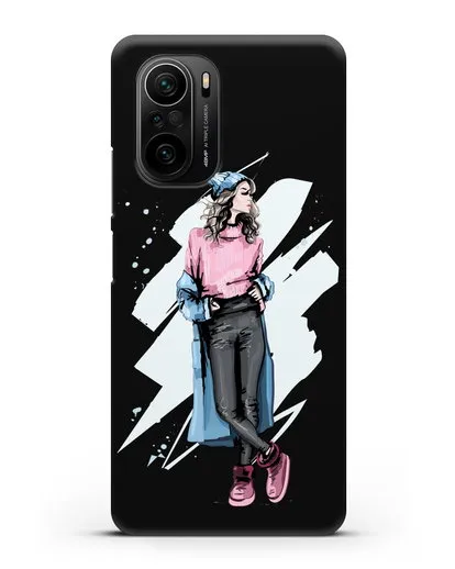 Чехол Девушка шатенка в уггах и пальто силиконовый для Xiaomi Poco F3 Pro