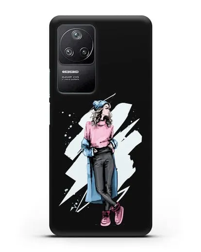 Чехол Девушка шатенка в уггах и пальто силиконовый для Xiaomi Poco F4