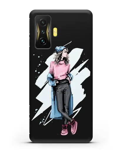 Чехол Девушка шатенка в уггах и пальто силиконовый для Xiaomi Poco F4 GT