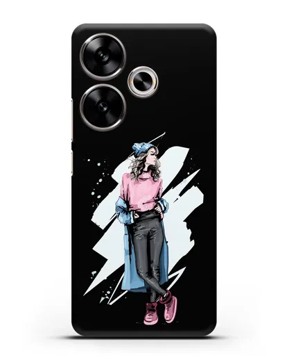 Чехол Девушка шатенка в уггах и пальто силиконовый для Xiaomi Poco F6