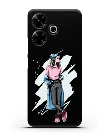 Чехол Девушка шатенка в уггах и пальто силиконовый для Xiaomi Poco M6