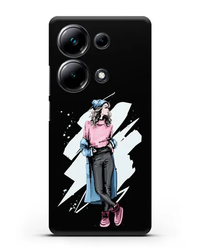 Чехол Девушка шатенка в уггах и пальто силиконовый для Xiaomi Poco M6 Pro