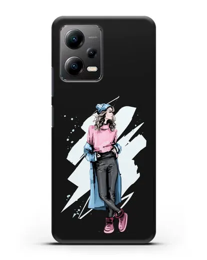 Чехол Девушка шатенка в уггах и пальто силиконовый для Xiaomi Poco X5