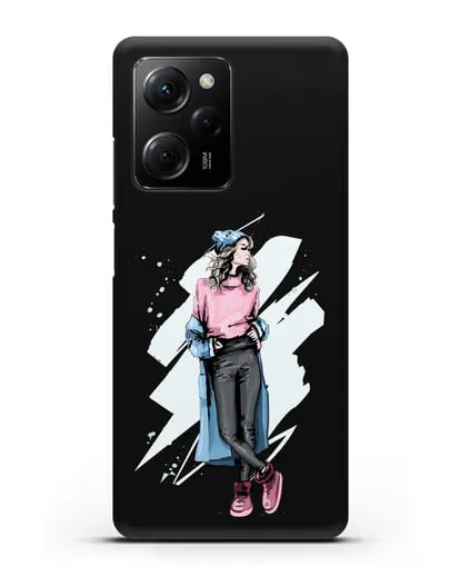 Чехол Девушка шатенка в уггах и пальто силиконовый для Xiaomi Poco X5 Pro