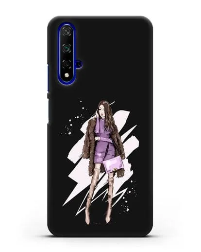 Чехол Девушка шатенка в шубе силиконовый для Honor 20