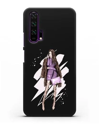 Чехол Девушка шатенка в шубе силиконовый для Honor 20 Pro