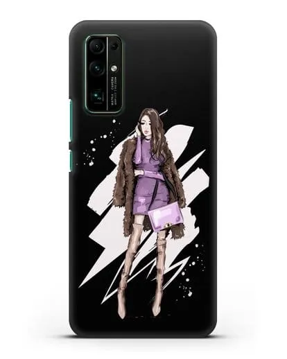Чехол Девушка шатенка в шубе силиконовый для Honor 30