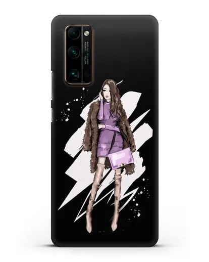 Чехол Девушка шатенка в шубе силиконовый для Honor 30 Pro Plus