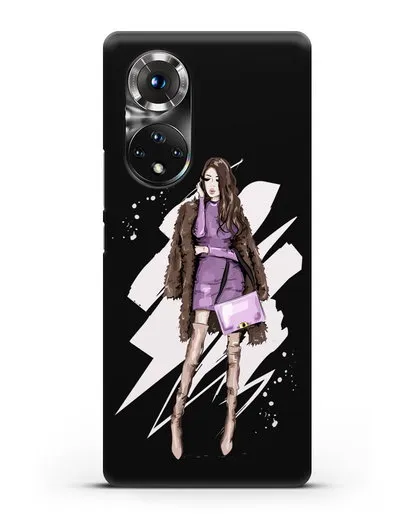 Чехол Девушка шатенка в шубе силиконовый для Honor 50