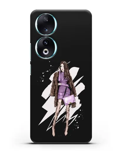 Чехол Девушка шатенка в шубе силиконовый для Honor 90