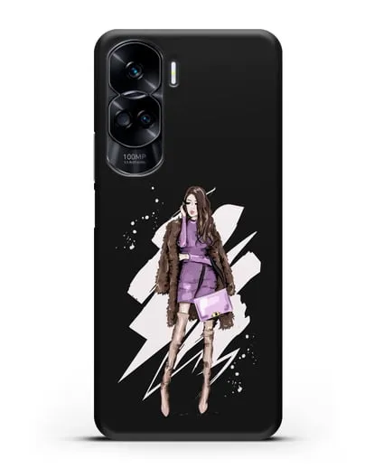 Чехол Девушка шатенка в шубе силиконовый для Honor 90 Lite