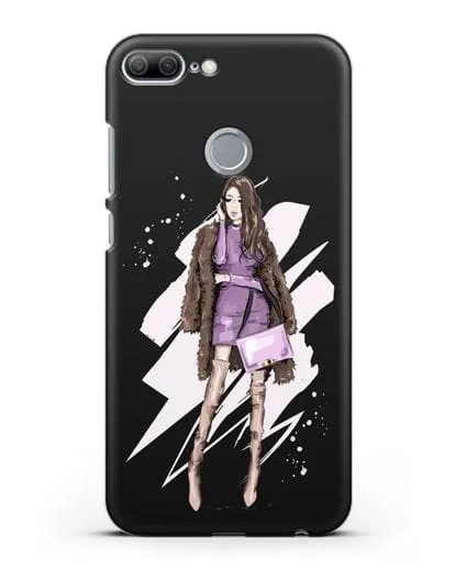 Чехол Девушка шатенка в шубе силиконовый для Honor 9 Lite