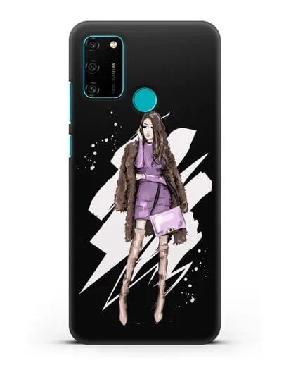 Чехол Девушка шатенка в шубе силиконовый для Honor 9A