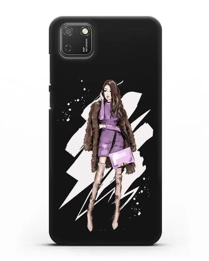 Чехол Девушка шатенка в шубе силиконовый для Honor 9S