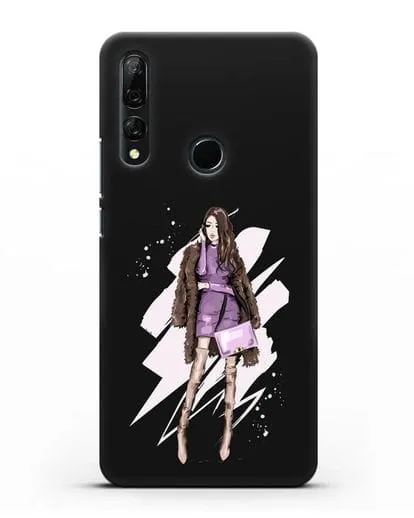 Чехол Девушка шатенка в шубе силиконовый для Honor 9X