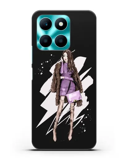 Чехол Девушка шатенка в шубе силиконовый для Honor X6a