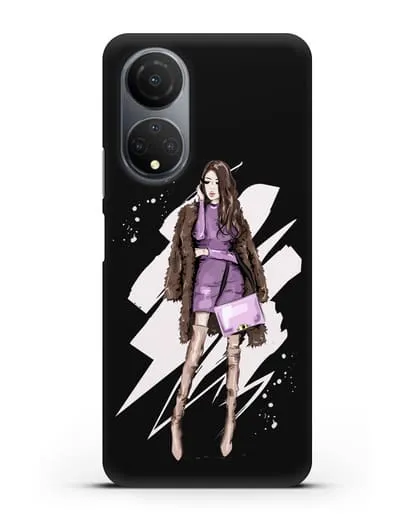 Чехол Девушка шатенка в шубе силиконовый для Honor X7