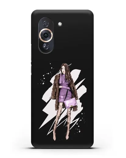 Чехол Девушка шатенка в шубе силиконовый для Huawei Nova 10