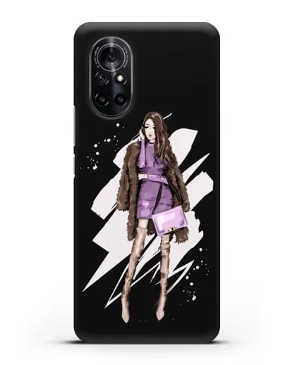 Чехол Девушка шатенка в шубе силиконовый для Huawei Nova 8