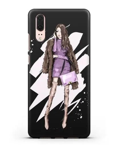 Чехол Девушка шатенка в шубе силиконовый для Huawei P20