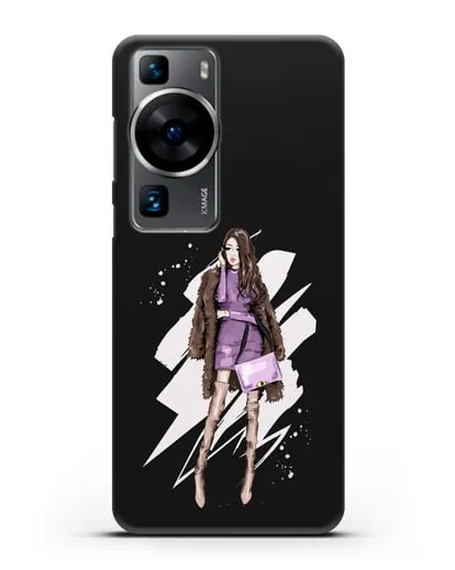 Чехол Девушка шатенка в шубе силиконовый для Huawei P60