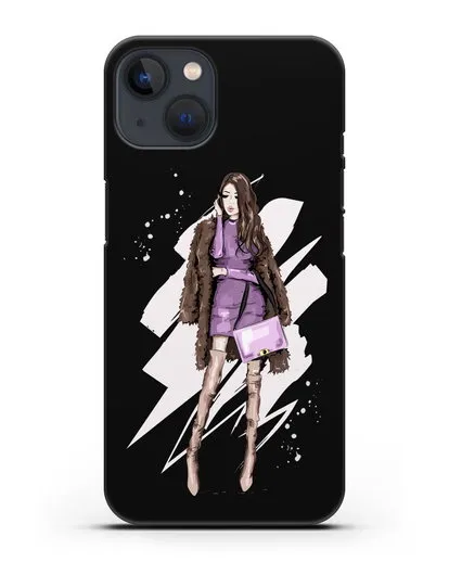 Чехол Девушка шатенка в шубе силиконовый для iPhone 13 Mini