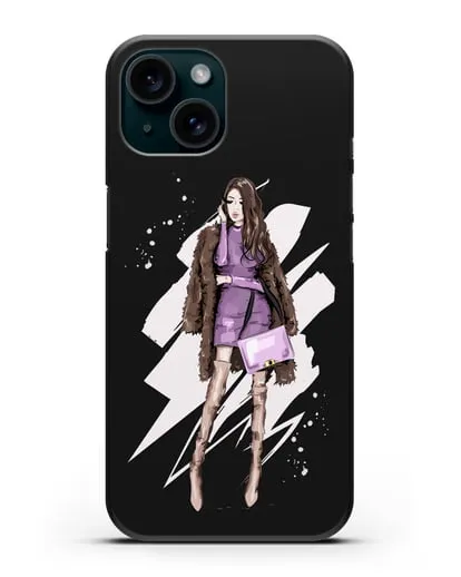 Чехол Девушка шатенка в шубе силиконовый для iPhone 15