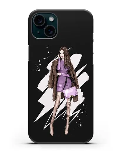 Чехол Девушка шатенка в шубе силиконовый для iPhone 15 Plus