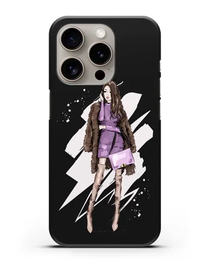 Чехол Девушка шатенка в шубе силиконовый для iPhone 15 Pro