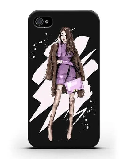 Чехол Девушка шатенка в шубе силиконовый для iPhone 4/4s
