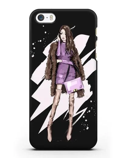 Чехол Девушка шатенка в шубе силиконовый для iPhone 5/5s/SE