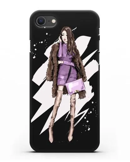 Чехол Девушка шатенка в шубе силиконовый для iPhone SE 2020